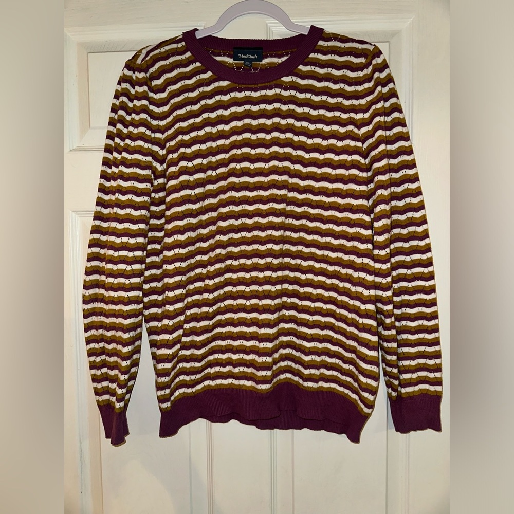 ModCloth Partial to Pointelle Purple Stripe Pullover Sweater